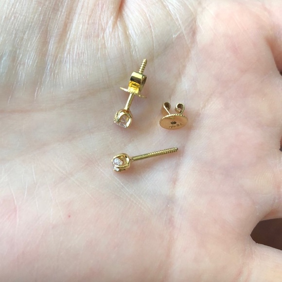 Mini 14K Solid Gold Small CZ Screw Back Earrings